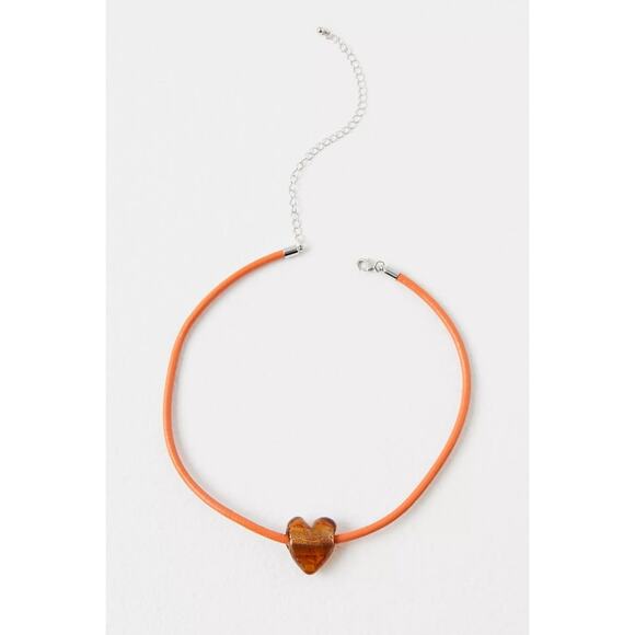 Free People Under the Sea Collar Orange NWT Choker Glass Heart Pendant Bohemian - Picture 10 of 11
